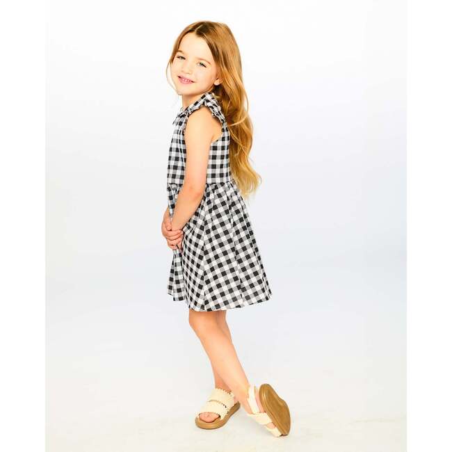 Sleeveless Button Down Dress, Black Gingham