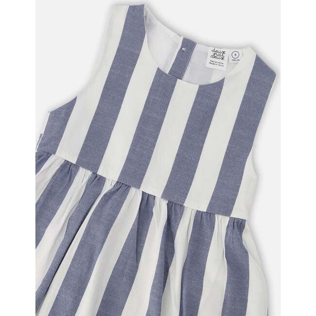 Sleeveless Dress, White And Blue Stripes - Dresses - 6