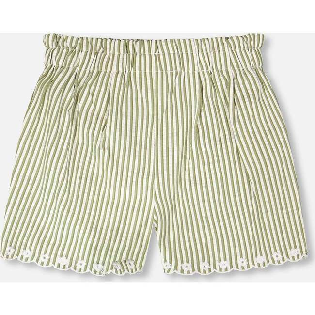 Shorts With Embroidery, Green & Off White Stripes - Shorts - 3