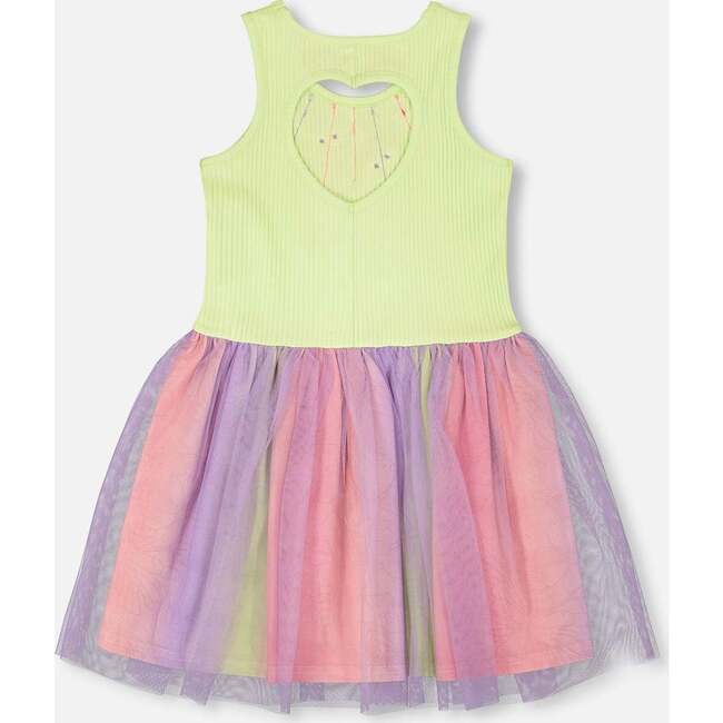 Sleeveless Bi-Material Dress, Lime Green - Dresses - 3