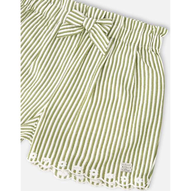 Shorts With Embroidery, Green & Off White Stripes - Shorts - 4