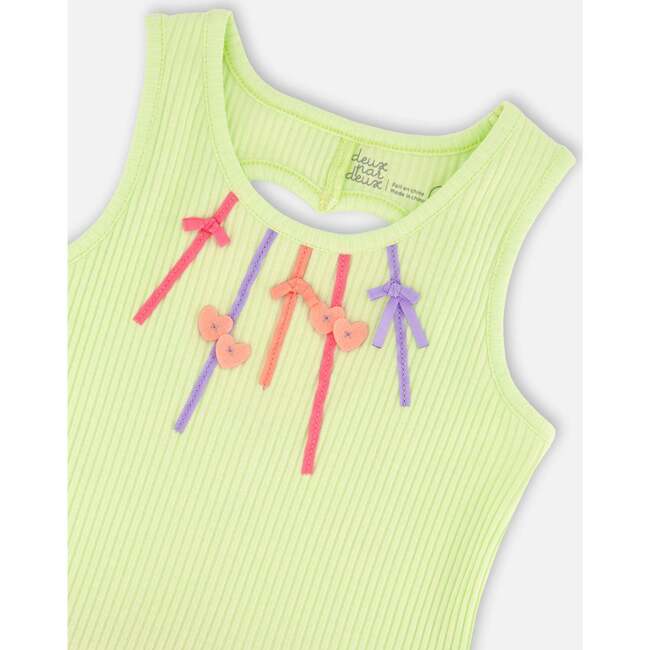 Sleeveless Bi-Material Dress, Lime Green - Dresses - 4