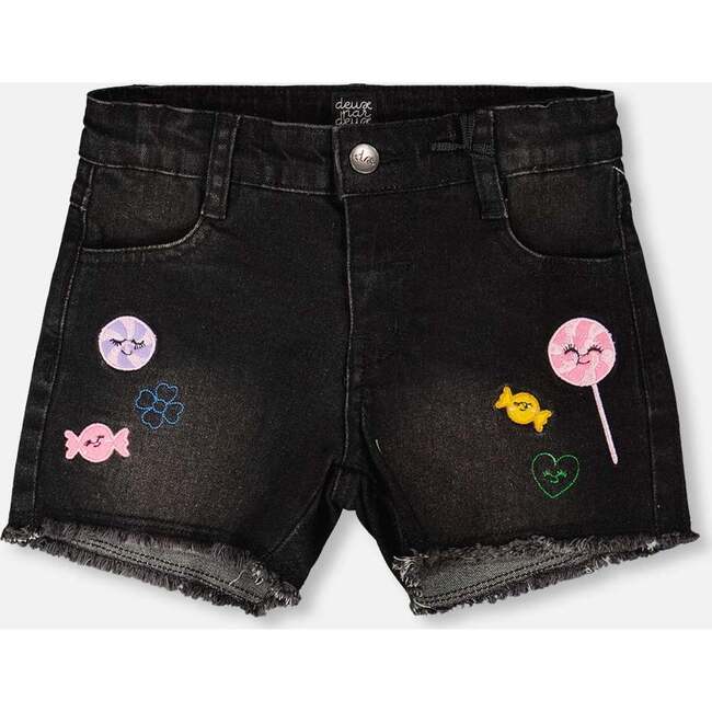 Shorts With Embroidery, Black Denim
