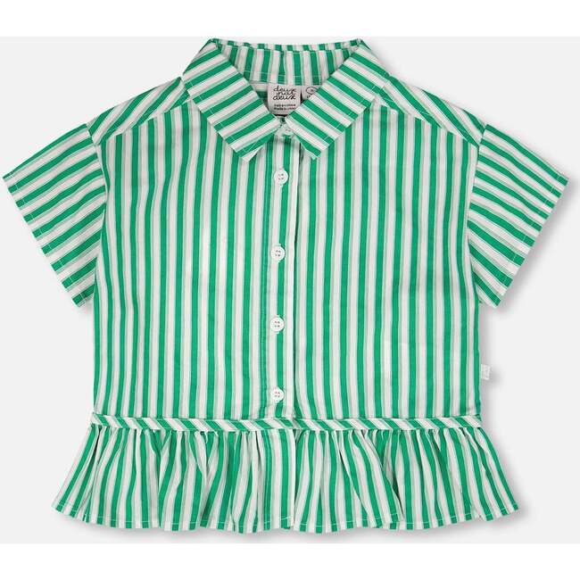 Short Sleeve Striped Button Down Shirt, Green Stripes