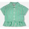 Short Sleeve Striped Button Down Shirt, Green Stripes - T-Shirts - 1 - thumbnail