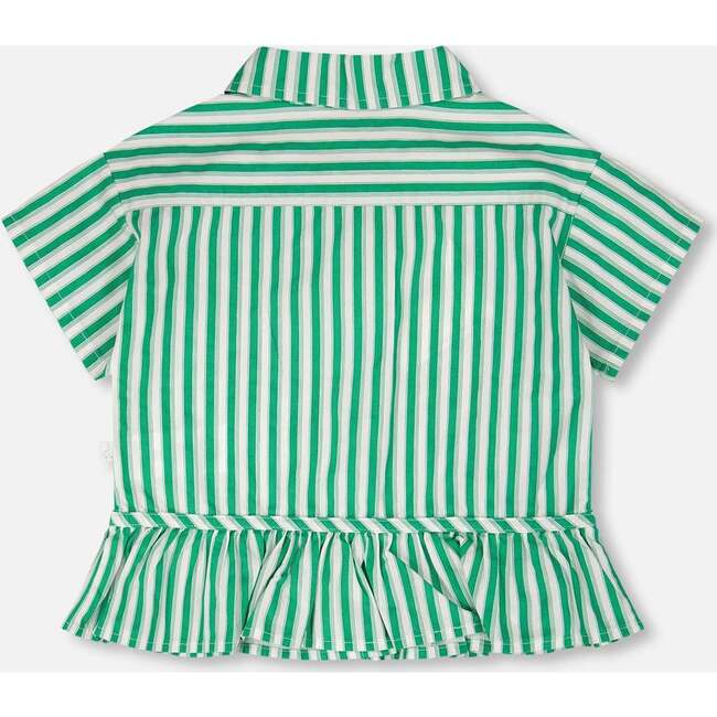 Short Sleeve Striped Button Down Shirt, Green Stripes - T-Shirts - 3