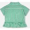Short Sleeve Striped Button Down Shirt, Green Stripes - T-Shirts - 3