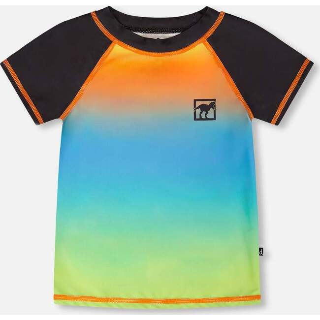 Short Sleeve Rashguard, Orange, Blue And Green Gradient