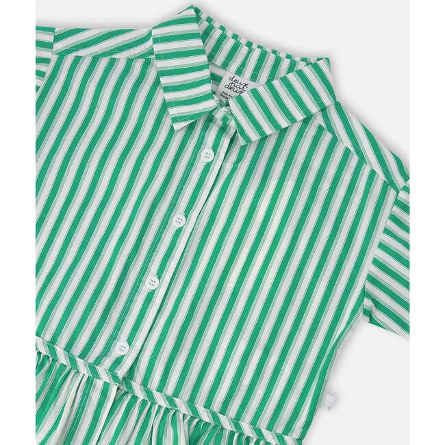 Short Sleeve Striped Button Down Shirt, Green Stripes - T-Shirts - 4