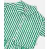 Short Sleeve Striped Button Down Shirt, Green Stripes - T-Shirts - 4