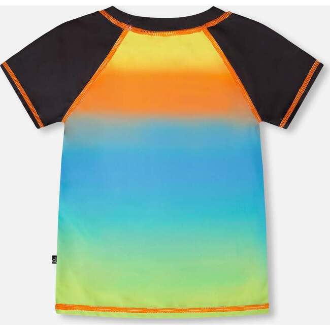 Short Sleeve Rashguard, Orange, Blue And Green Gradient - Rash Guards - 4