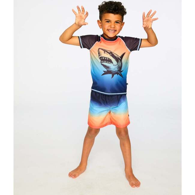 Short Sleeve Rashguard, Blue And Orange Gradient - Rash Guards - 3