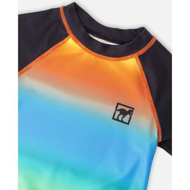 Short Sleeve Rashguard, Orange, Blue And Green Gradient - Rash Guards - 5