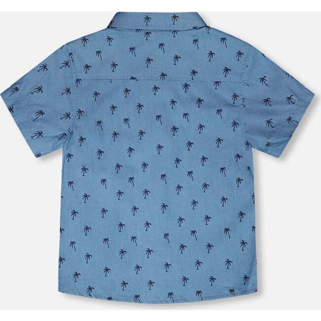 Short Sleeve Chambray Shirt, Blue Chambray Palm Print - T-Shirts - 5