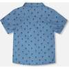 Short Sleeve Chambray Shirt, Blue Chambray Palm Print - T-Shirts - 5