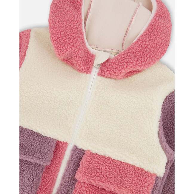 Sherpa Jacket, Pink Colorblock - Fleece & Sherpa Jackets - 4