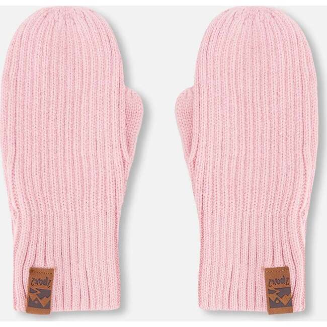 Ribbed Knit Mittens, Pale Rose