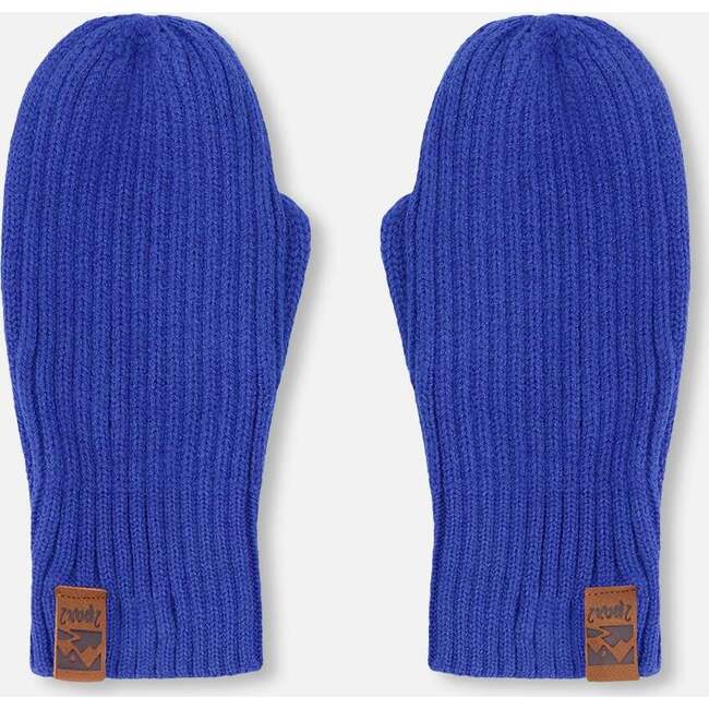 Ribbed Knit Mittens, Royal Blue