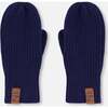 Ribbed Knit Mittens, Navy Blue - Gloves - 1 - thumbnail