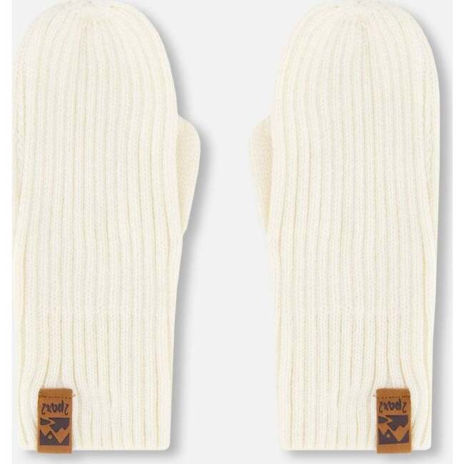 Ribbed Knit Mittens, Off White