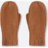 Ribbed Knit Mittens, Brown - Gloves - 1 - thumbnail
