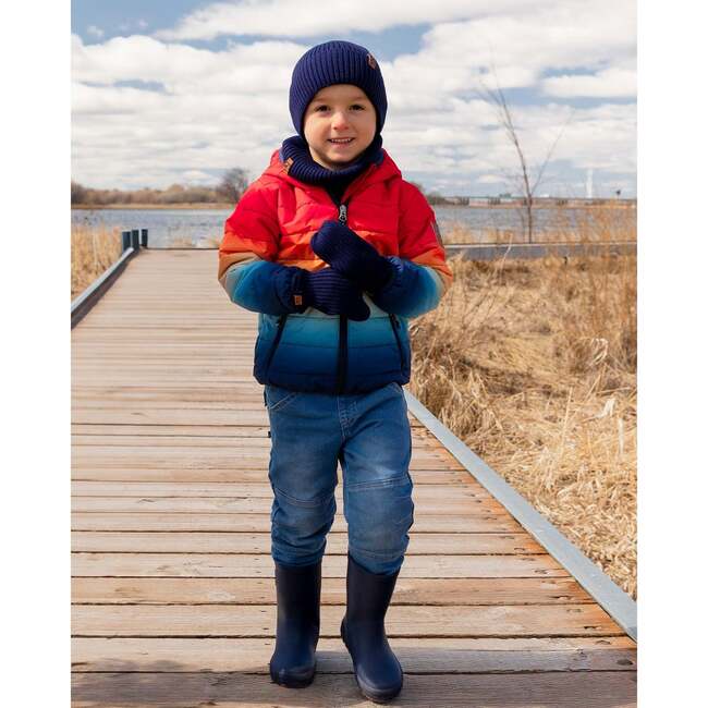 Ribbed Knit Mittens, Navy Blue