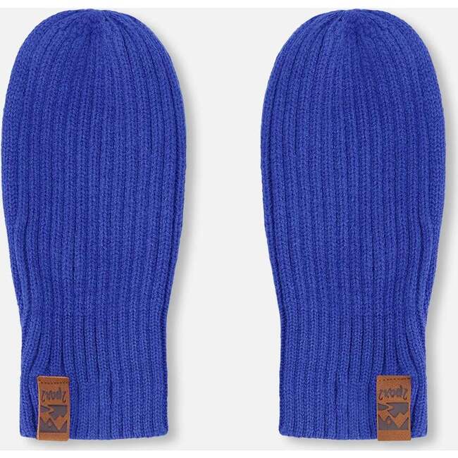 Ribbed Knit Mittens, Royal Blue - Gloves - 3