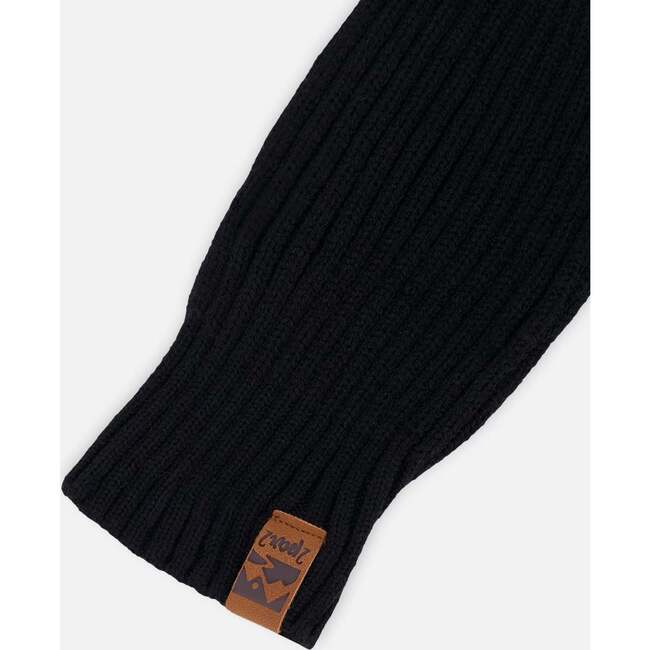 Ribbed Knit Mittens, Black - Gloves - 3