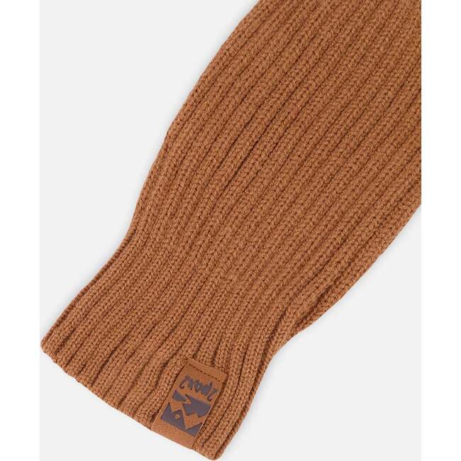 Ribbed Knit Mittens, Brown - Gloves - 4