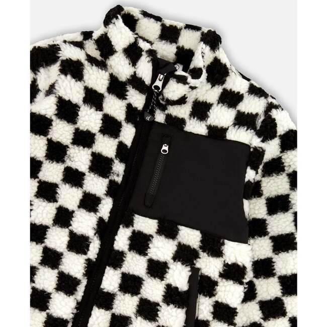 Sherpa Jacket, Black Checkerboard - Fleece & Sherpa Jackets - 4