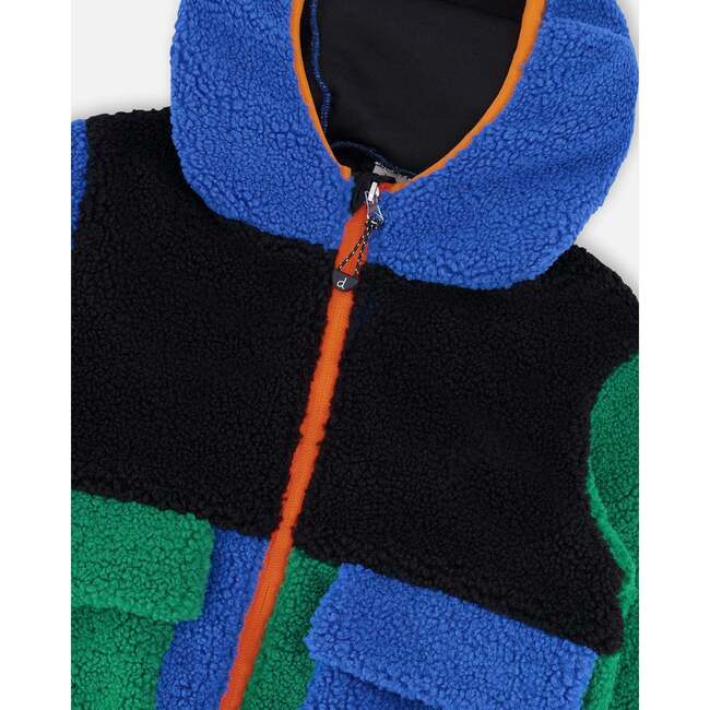 Sherpa Jacket, Blue Colorblock - Fleece & Sherpa Jackets - 4