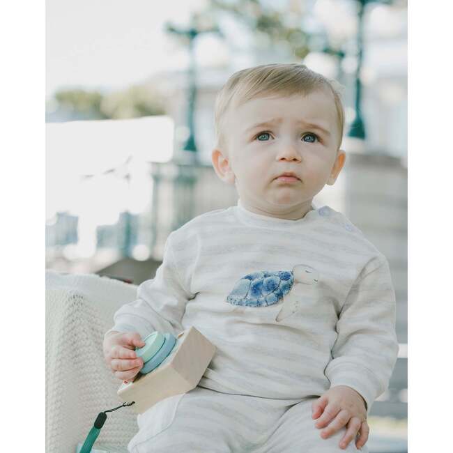 Soft Jersey Sweater And Pants Set, White & Grey Stripes