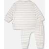 Soft Jersey Sweater And Pants Set, White & Grey Stripes - Mixed Apparel Set - 3 - thumbnail