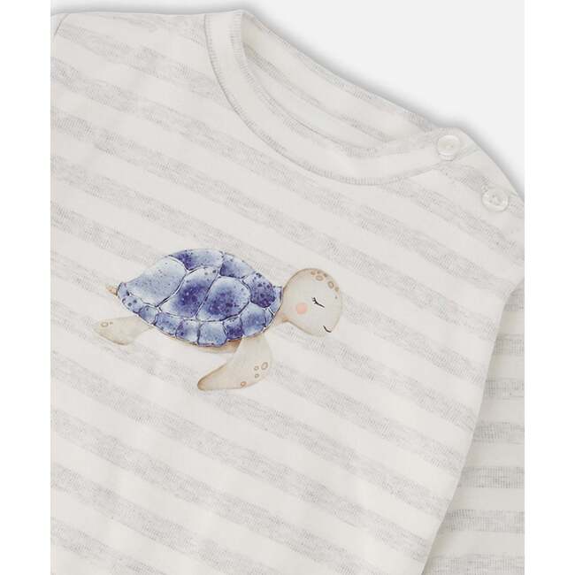 Soft Jersey Sweater And Pants Set, White & Grey Stripes - Mixed Apparel Set - 4