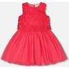 Sleeveless Textured Rosette Dress, Pink - Dresses - 1 - thumbnail