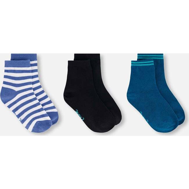 Socks (3 Pairs) Set, Striped Blue/Navy/Teal