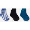Socks (3 Pairs) Set, Striped Blue/Navy/Teal - Socks - 1 - thumbnail