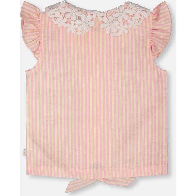 Sleeveless Shirt With Crochet Collar, Pink &Yellow Stripes