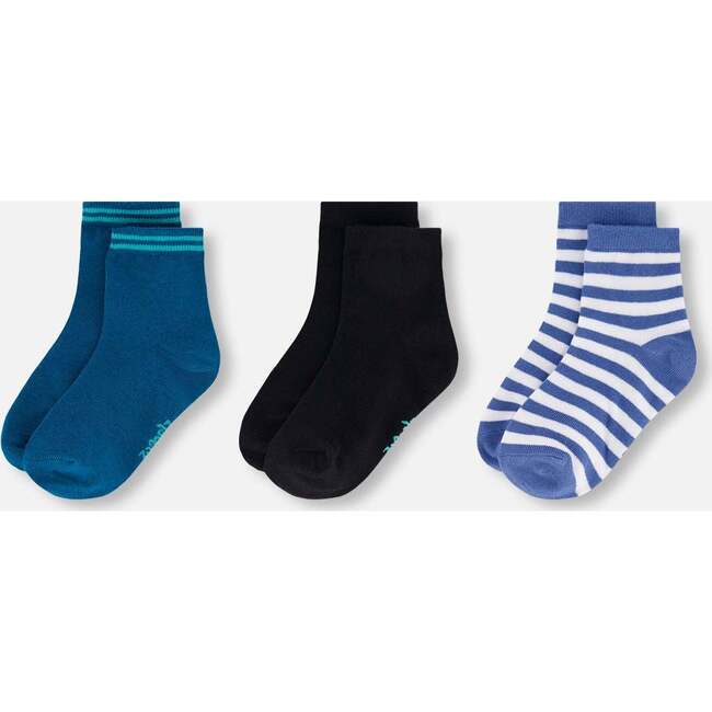 Socks (3 Pairs) Set, Striped Blue/Navy/Teal