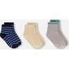 Socks (3 Pairs) Set, Striped Blue/Biege/Grey - Socks - 1 - thumbnail