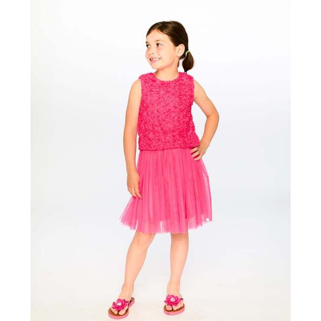 Sleeveless Textured Rosette Dress, Pink