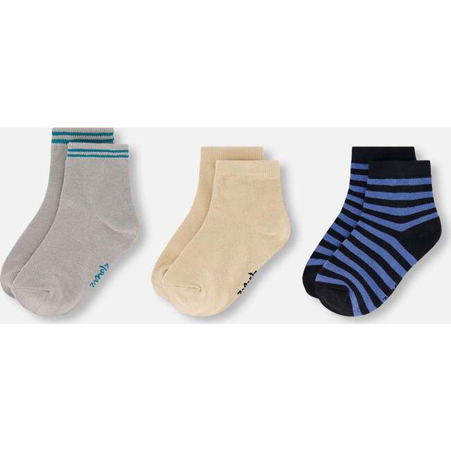 Socks (3 Pairs) Set, Striped Blue/Biege/Grey