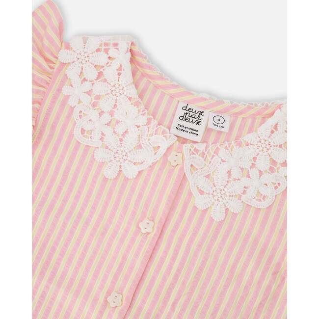 Sleeveless Shirt With Crochet Collar, Pink &Yellow Stripes - T-Shirts - 3