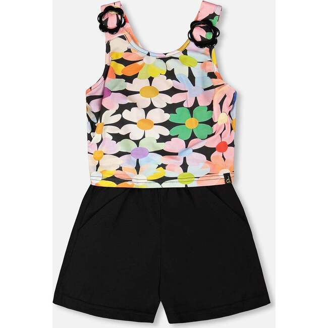 Sleeveless Jersey Jumpsuit, Black Floral Print