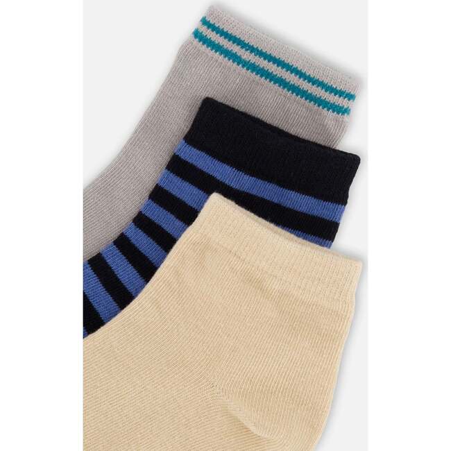 Socks (3 Pairs) Set, Striped Blue/Biege/Grey - Socks - 3