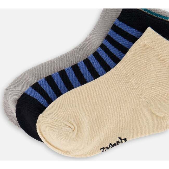 Socks (3 Pairs) Set, Striped Blue/Biege/Grey - Socks - 4