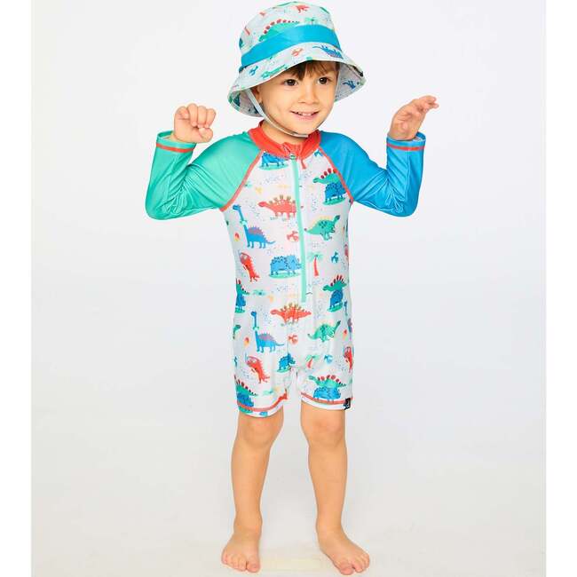 Recycled Polyester Beach Hat, Grey Printed Baby Dinosaurs
