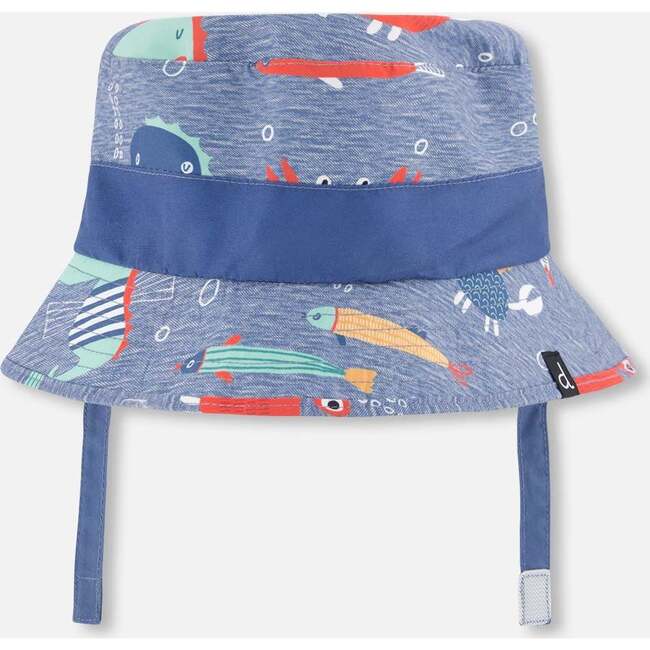 Recycled Polyester Beach Hat, Blue Printed Marine Animals