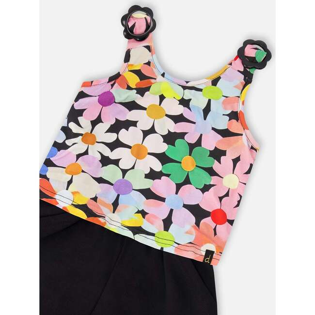 Sleeveless Jersey Jumpsuit, Black Floral Print - Rompers - 4