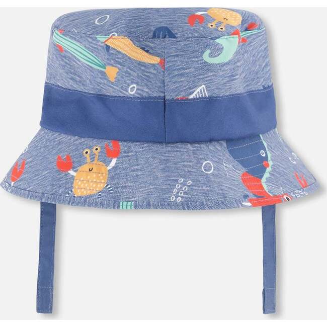 Recycled Polyester Beach Hat, Blue Printed Marine Animals - Sun Hats - 3